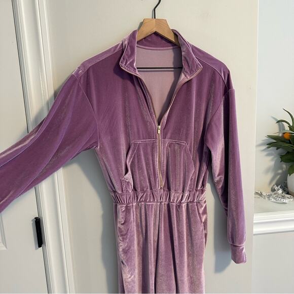 Fabletics Purple Velvet Velour Jumpsuit One Piece Small - Picture 10 of 13